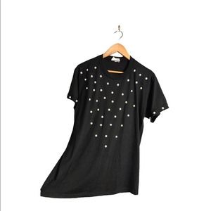 Caline for Paris | Pearl Embellished Black T-shirt Blouse